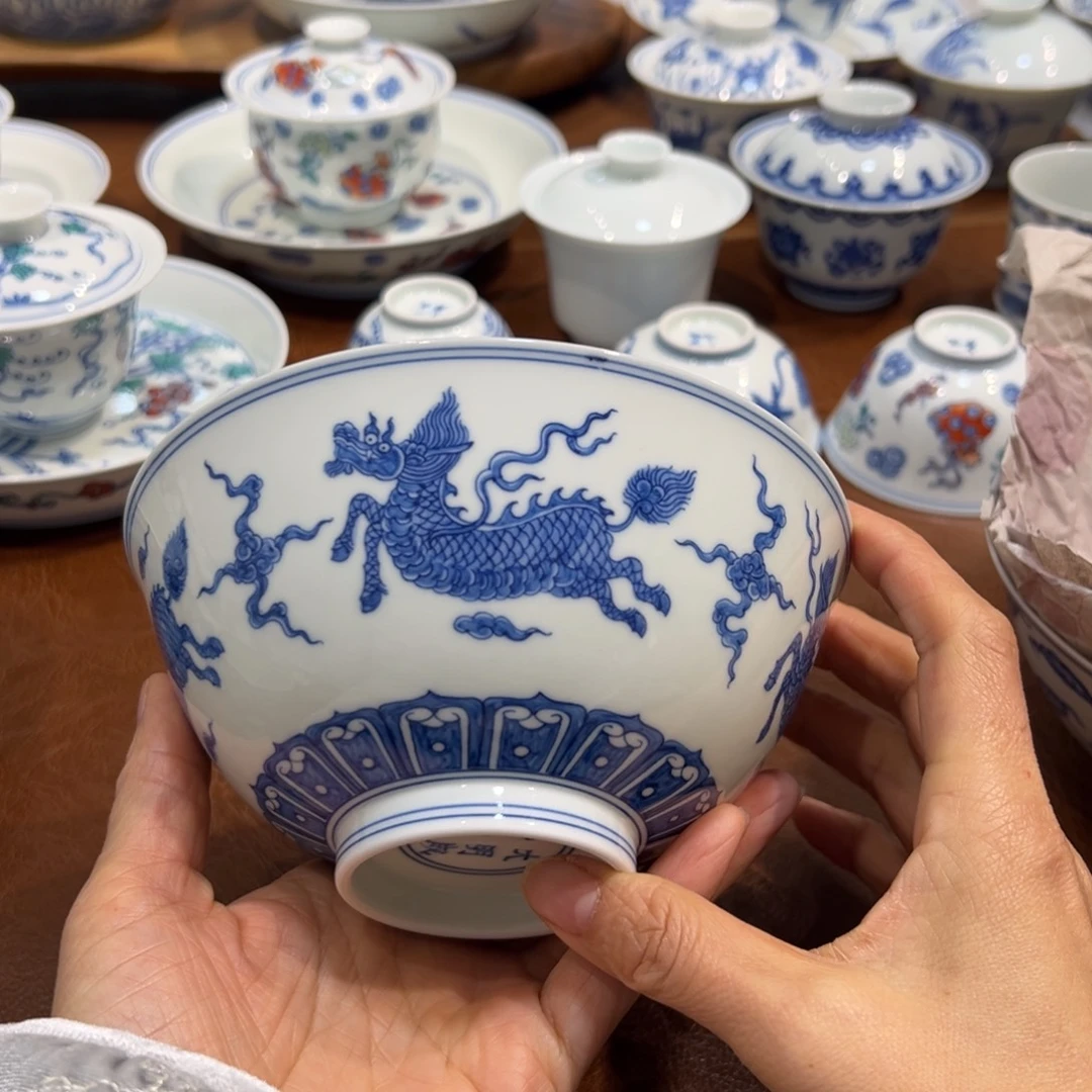 青花麒麟宫碗15厘米