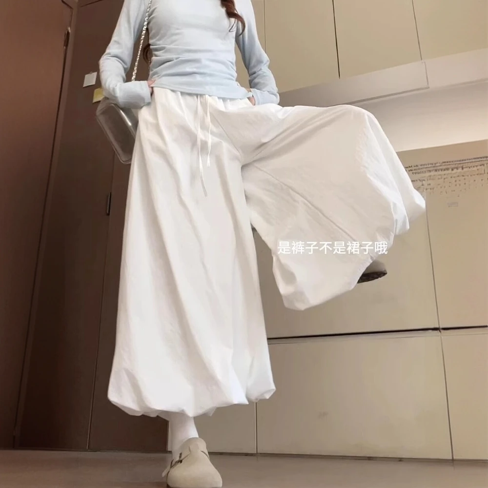 白色花苞裙裤女夏季2025新款高腰显瘦灯笼裤宽松垂感休闲阔腿裤子