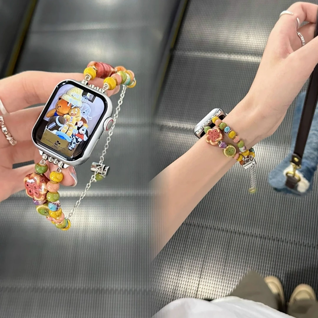 适用小米手环9pro表带陶瓷花朵8pro腕带红米watch5手链条4手表带