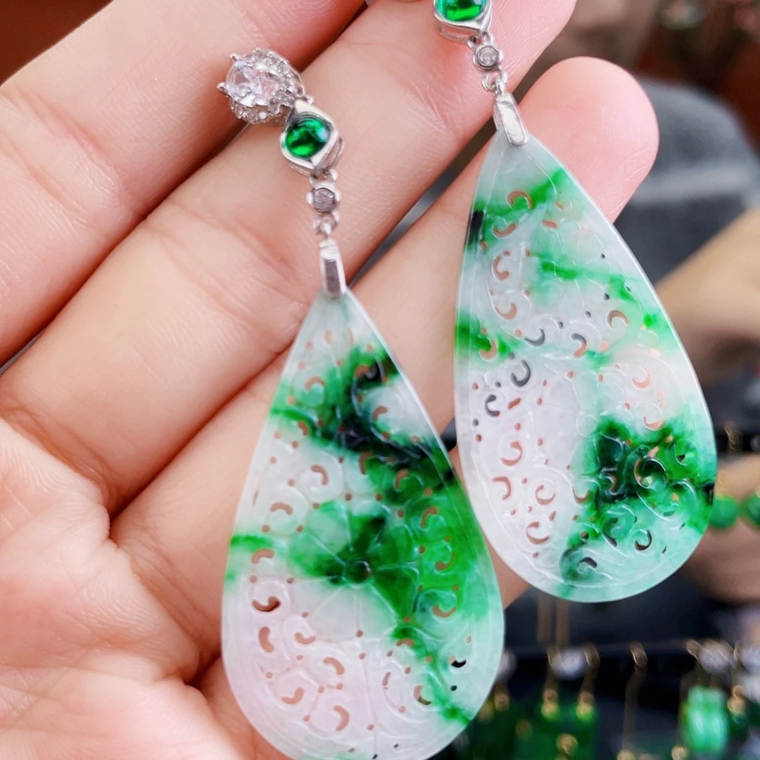 翡翠银S925镶嵌耳饰