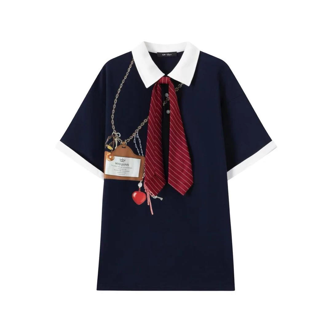 Mto Quinn ｜夏上新白底 可拆卸领带工牌polo衫699