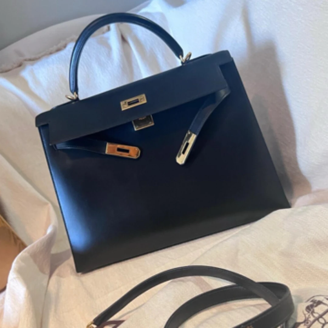 99新 Hermes/爱马仕 kelly35黑金扣box框A手提包