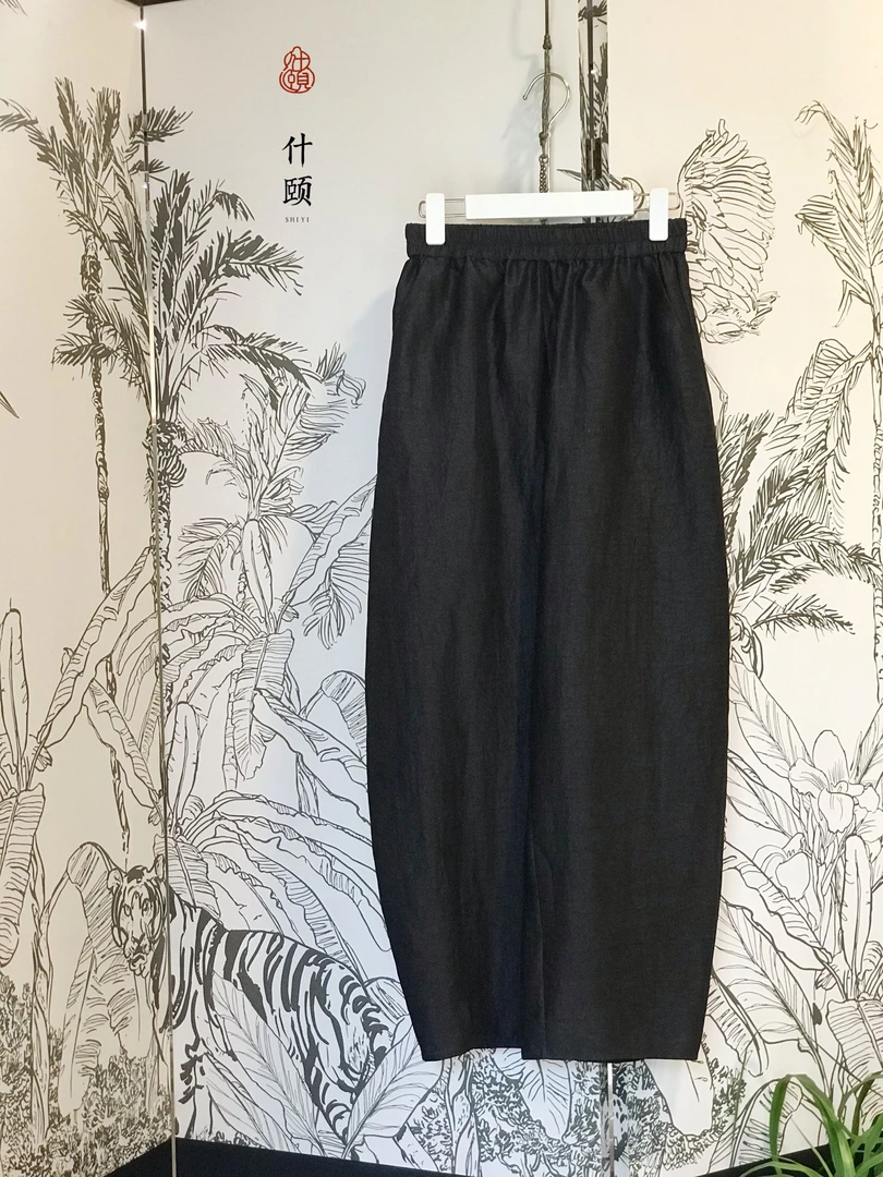黑色龟裂纹香云纱香蕉裤