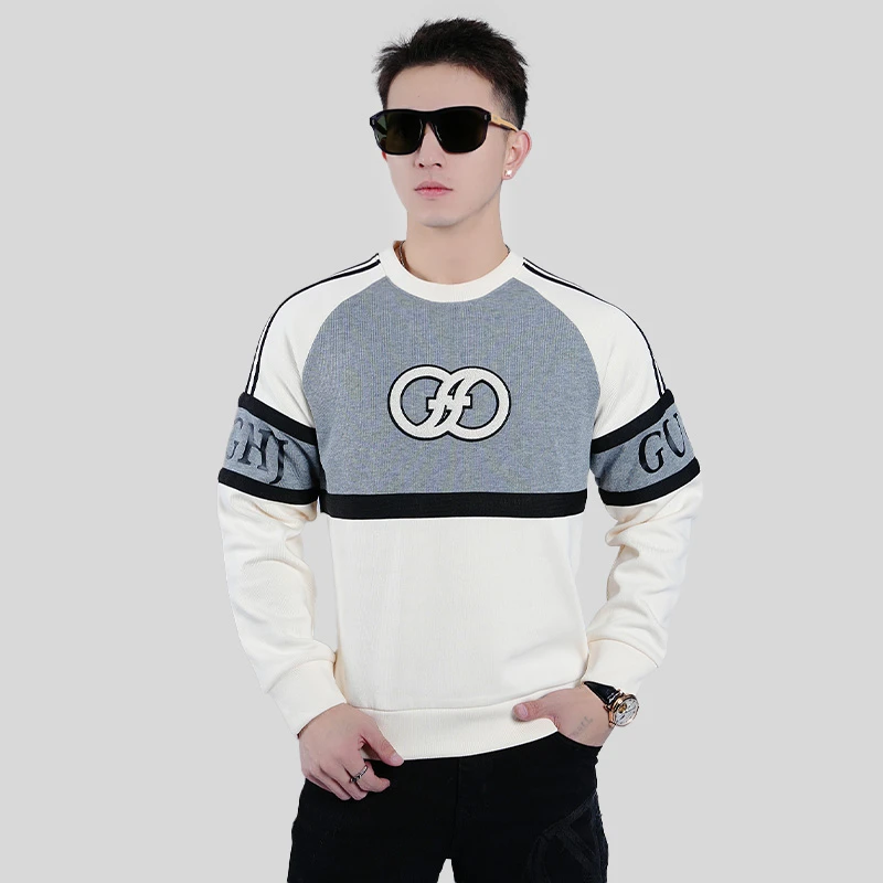 【I.TEX福利】 秋季男士潮流圆领卫衣休闲修身拼接时尚印花百搭上衣