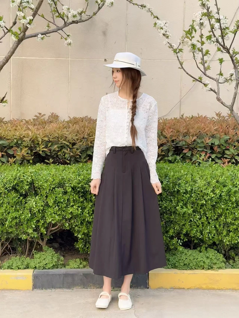 易缔媤/D23134新中式百褶半裙显瘦半身裙气质百搭时尚高腰法式