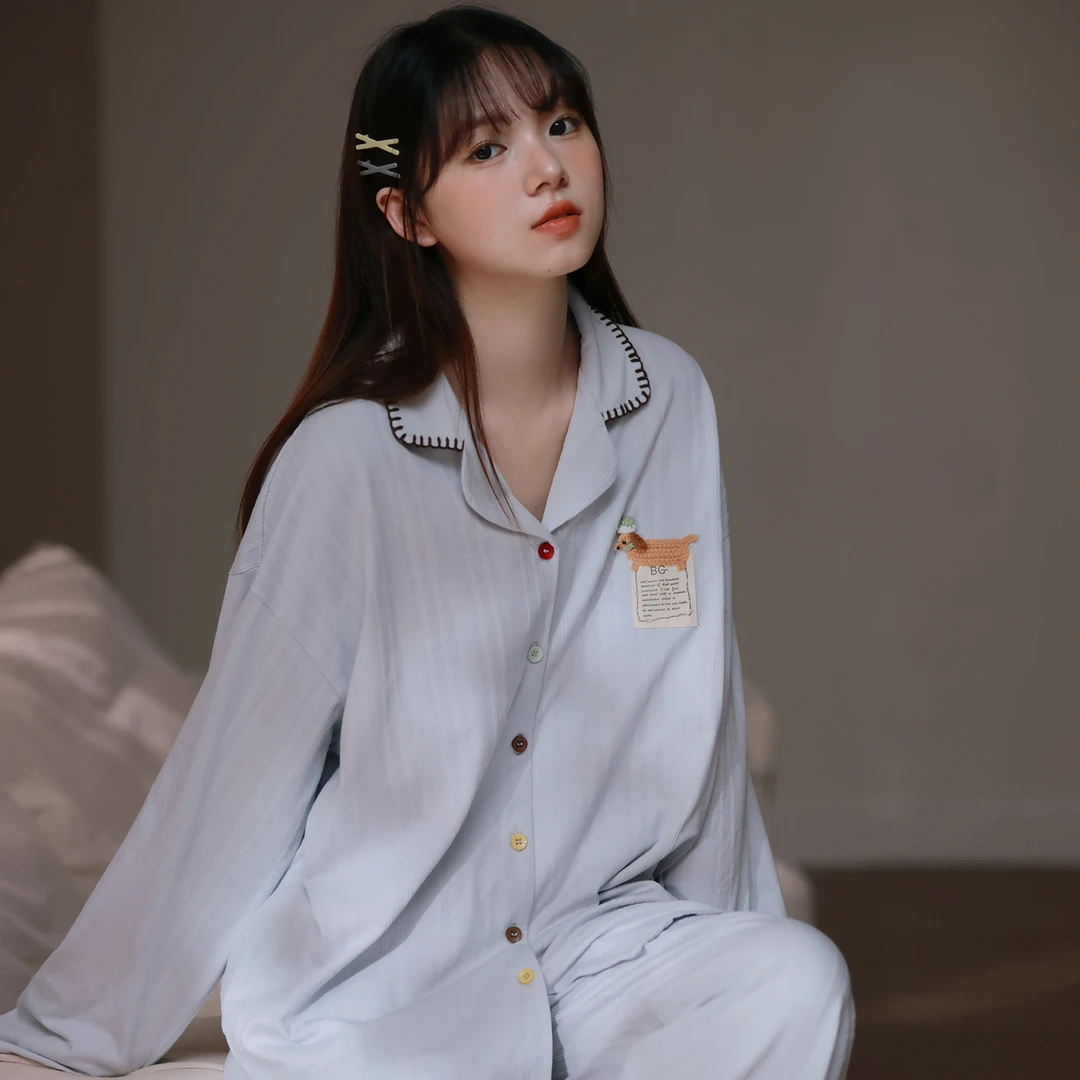 马克公主睡衣女春秋季新款可爱小狗纯棉长袖慵懒可外穿卡通家居服