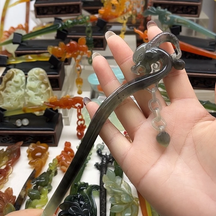 蛇纹石玉岫玉发簪未镶嵌J*y