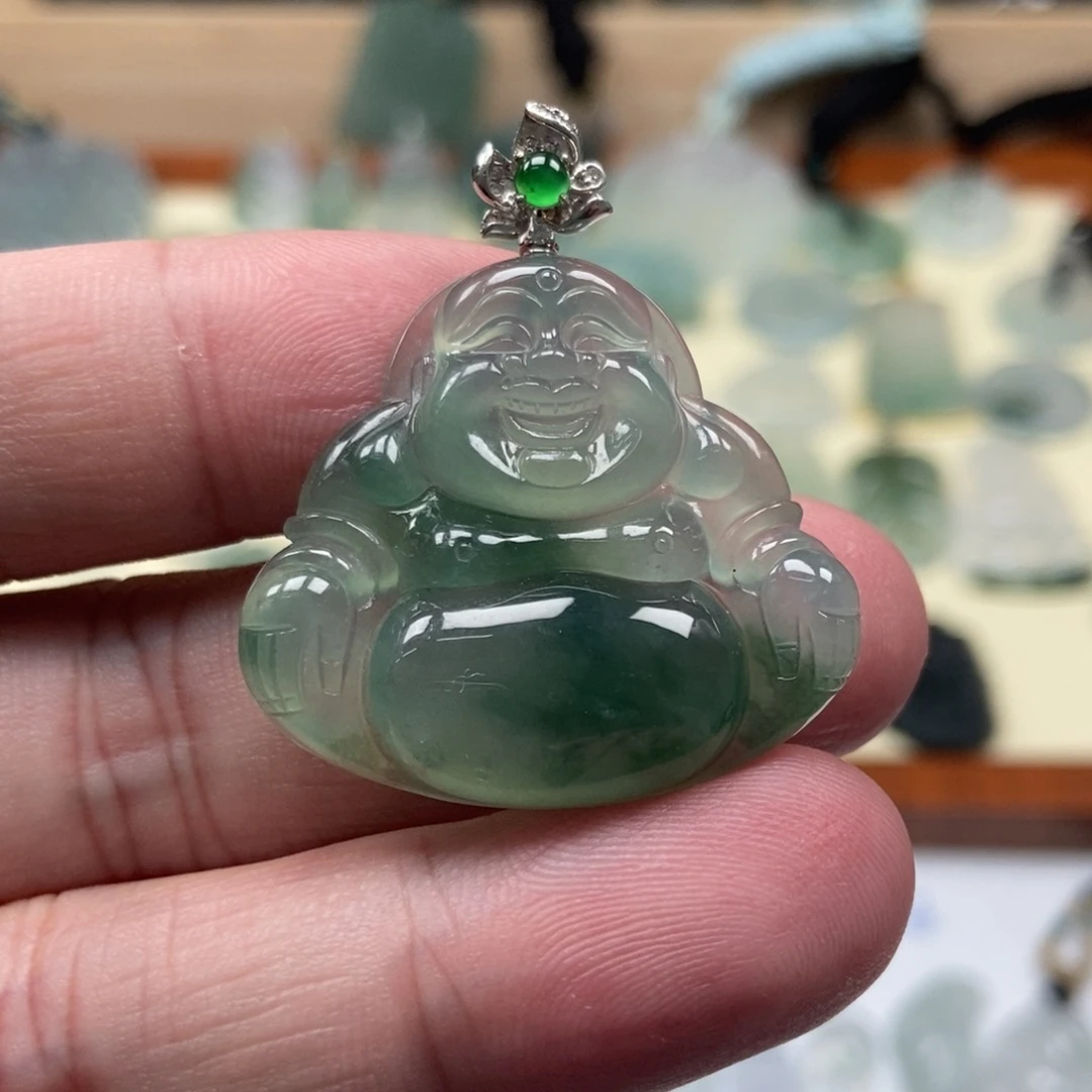 翡翠未镶嵌颈饰佛公冰种 天然缅甸ａ货翡翠男女礼物高级感