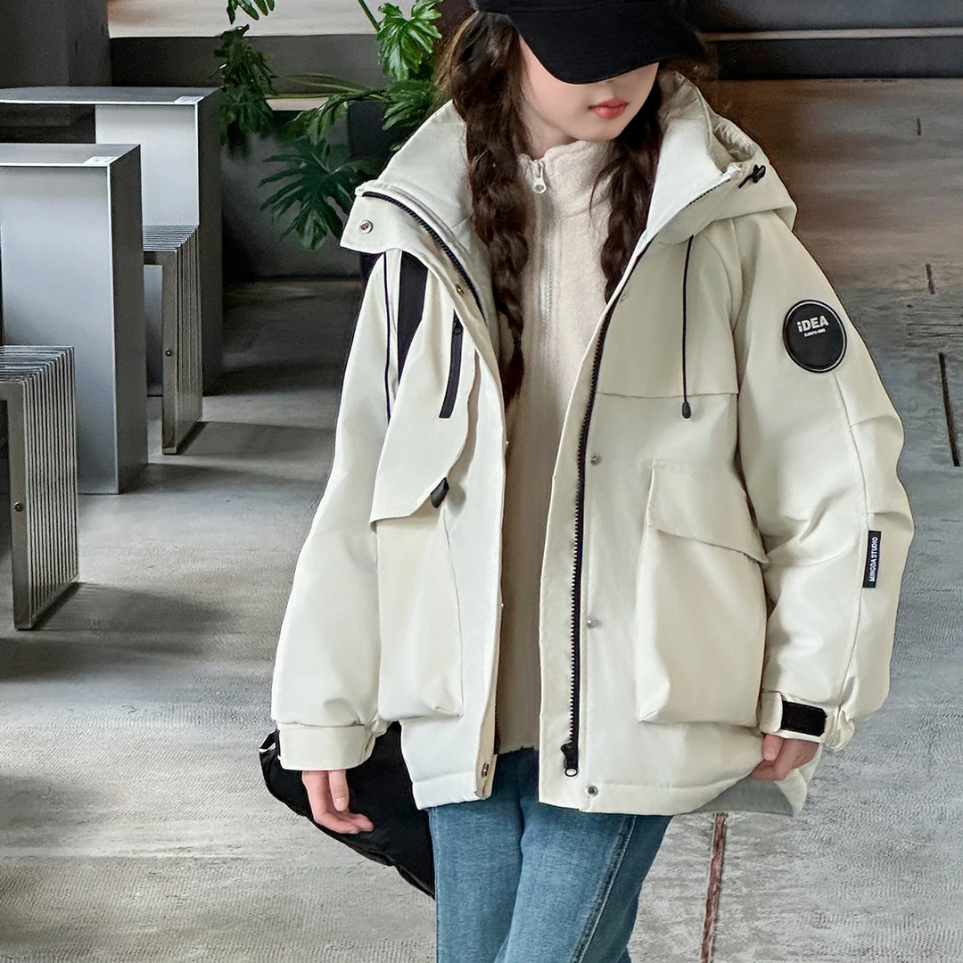 女大童夹棉外套加厚青少年初高中生连帽冲锋衣棉袄登山服滑雪衣服