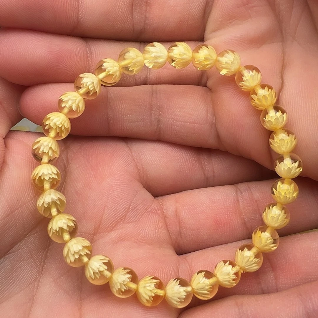 手链金珀未镶嵌天然金珀精雕莲花手串