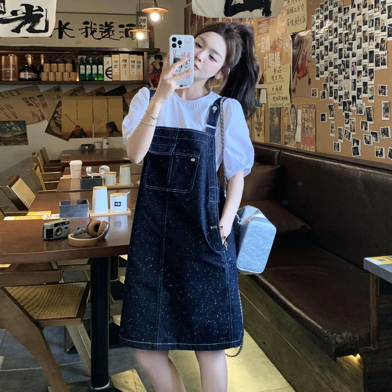 黑白甜酷风盐系减龄连衣裙套装女2025年夏季新款背带裙T恤两件套