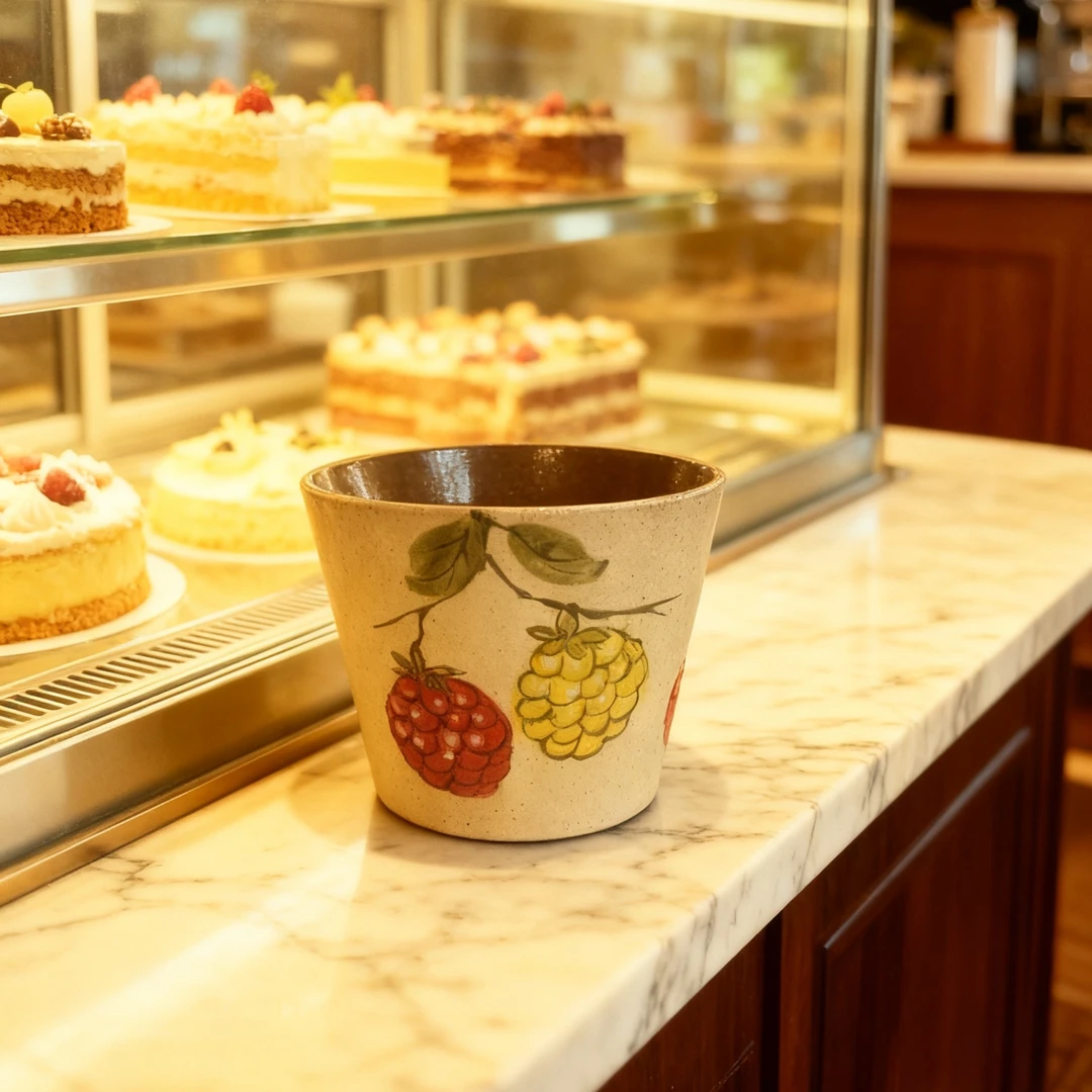 复古肌理莓果手绘主人杯手工粗陶釉下彩大容量家用猪口杯 MB036