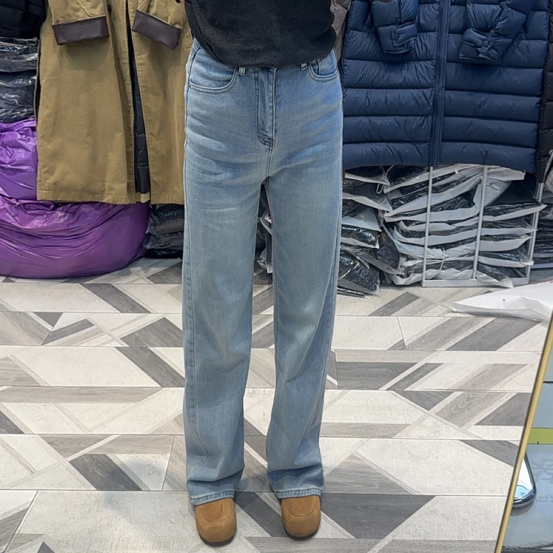 秋冬新款加绒加厚刺绣阔腿高腰显瘦直筒牛仔裤女