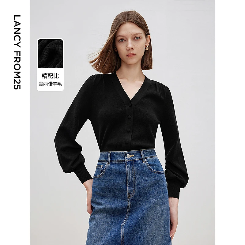 朗姿法式高级感设计感通勤风毛针织衫开衫气质修身2025年春季新款