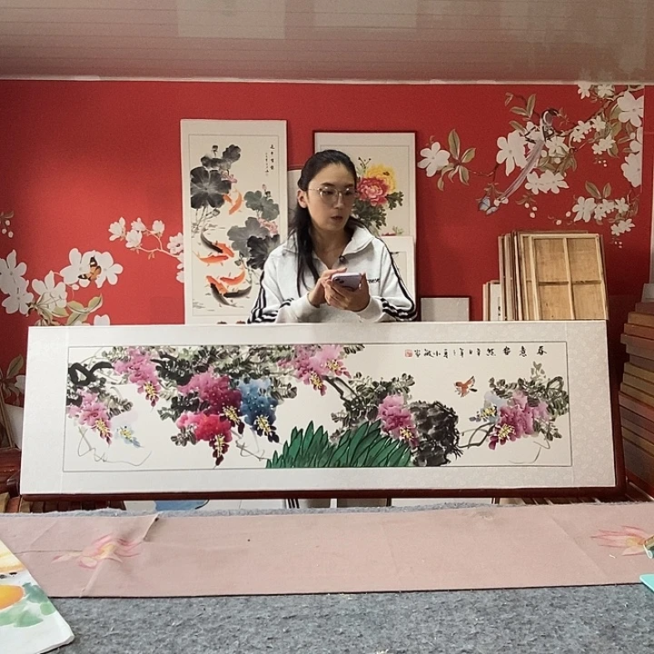 国画手写手绘带框包邮国画作品47✖️162