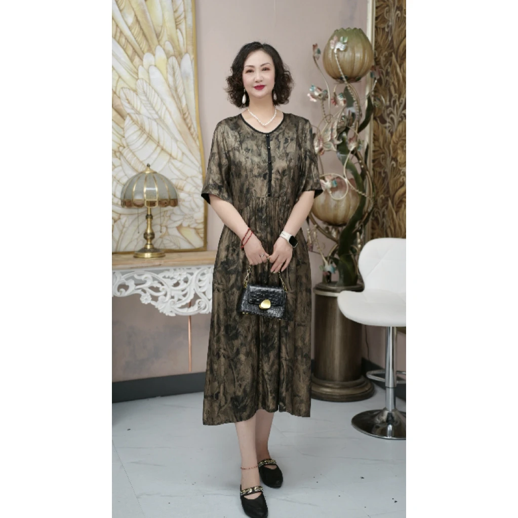 【藤枝花香】新款春夏气质百搭显瘦高级加宽大码连衣裙#25c007