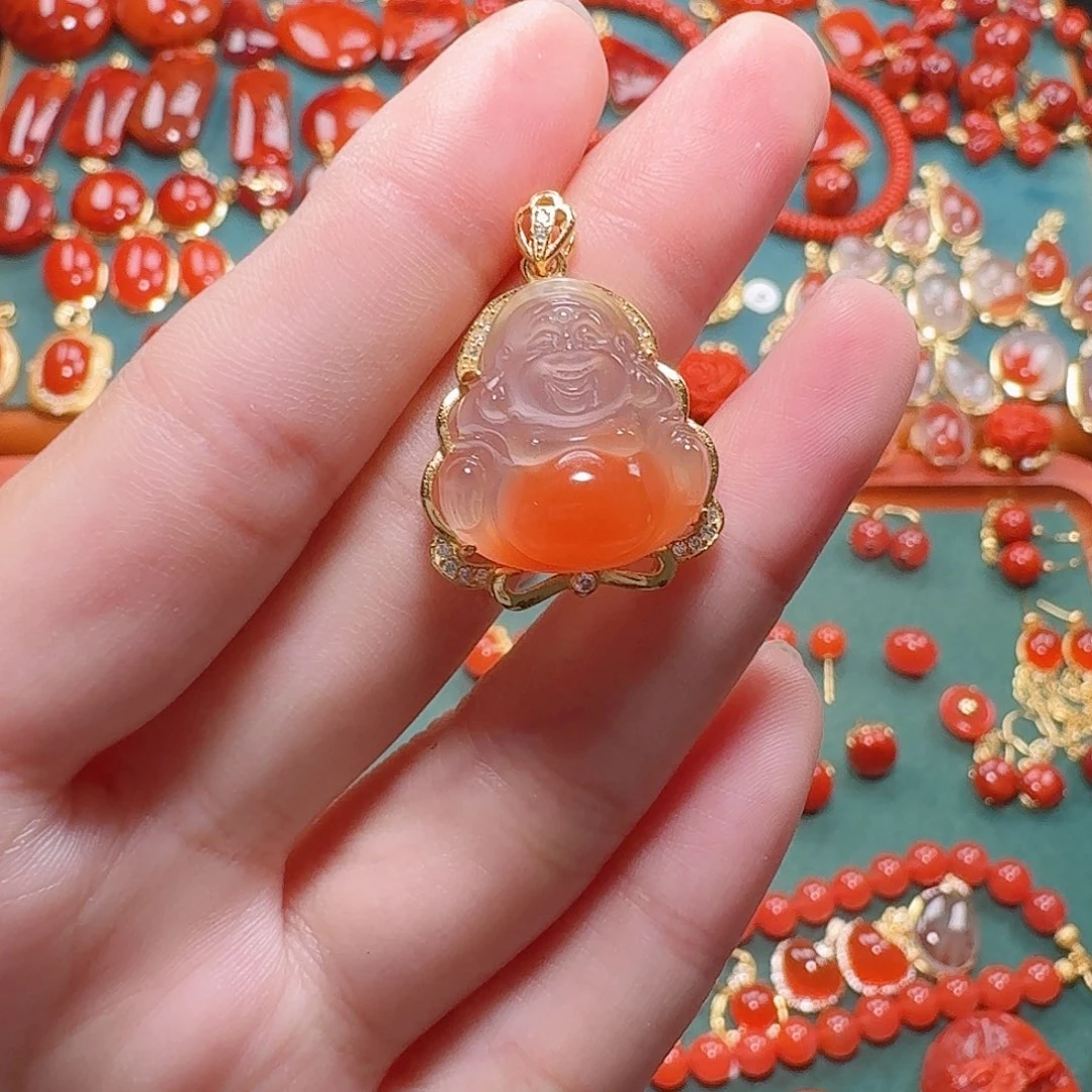 南红玛瑙银S925镶嵌吊坠