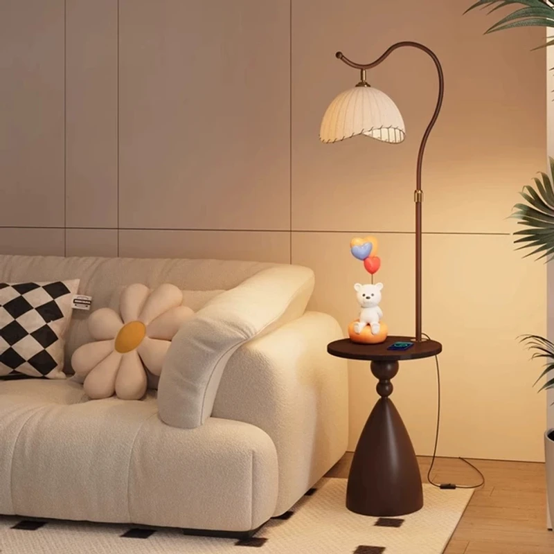 新中式落地灯复古客厅沙发旁边几茶氛围卧室床头柜置物架一体台灯