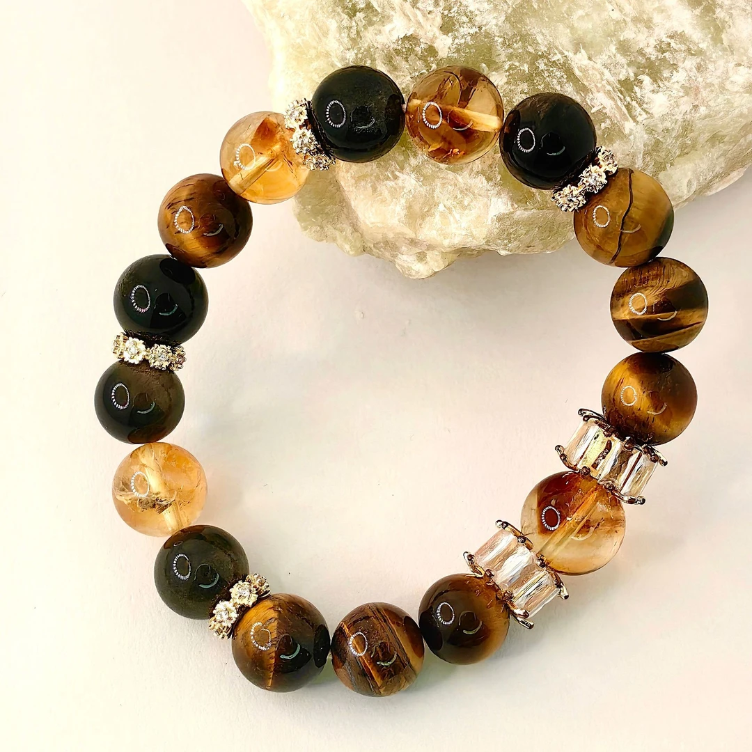 【河南民生频道专属】「金霸王者女」天然黄塔晶金曜石手串 多样发一