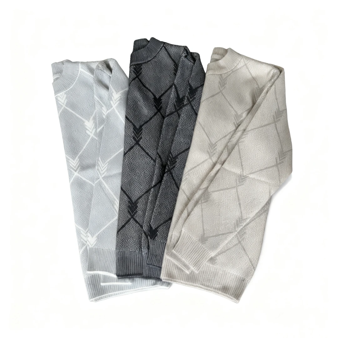 男士秋冬加厚圆领提花拼色长袖针织休闲百搭打底衫