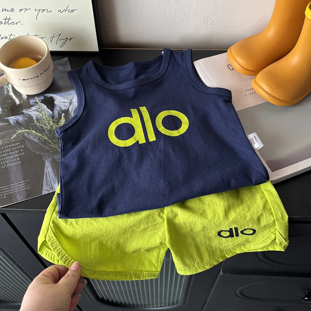 儿童纯棉背心套装2025夏季新款韩版男女童双面印花无袖短裤两件套