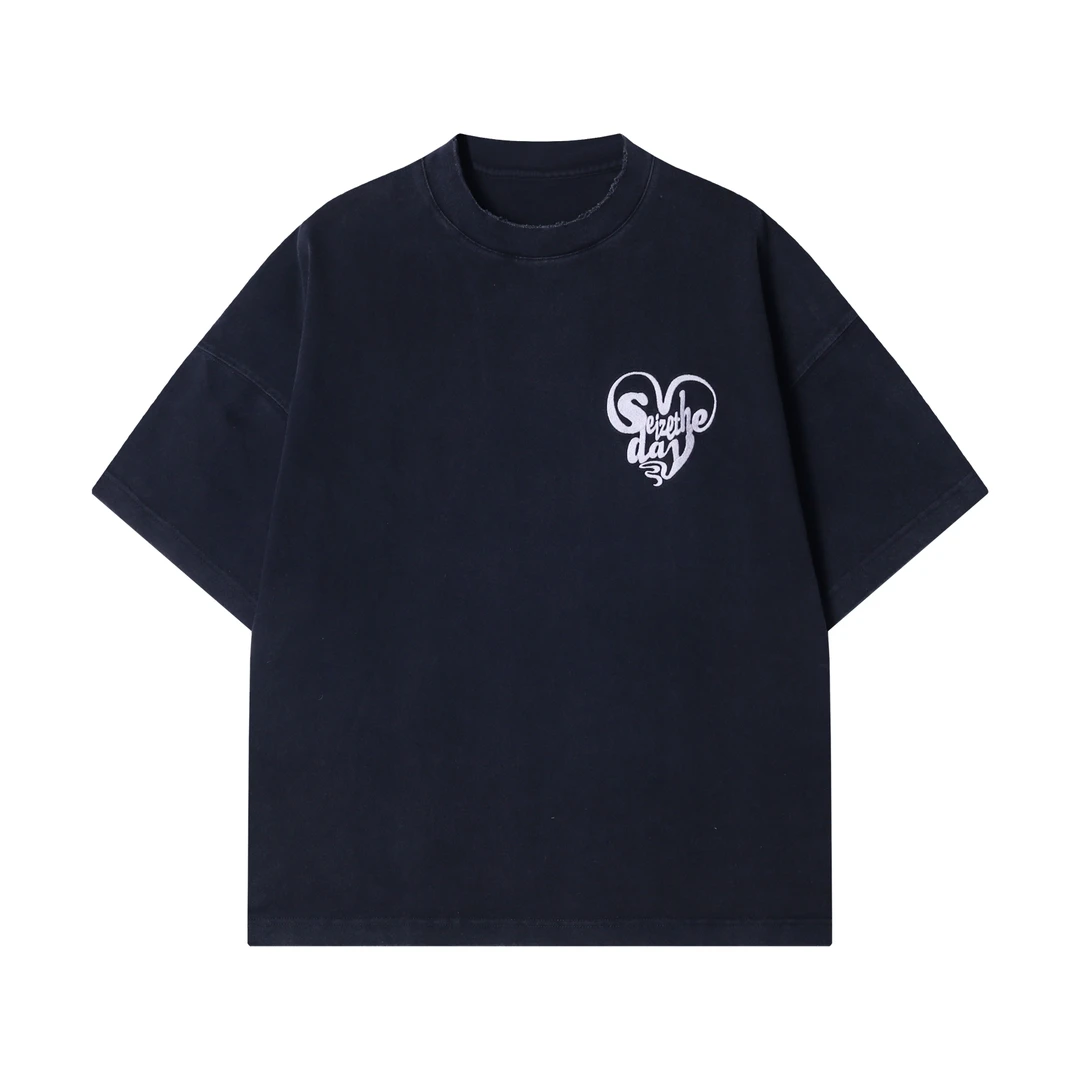 春夏新款时尚个性美式撞色字母刺绣圆领半袖T恤百搭潮流宽松上衣