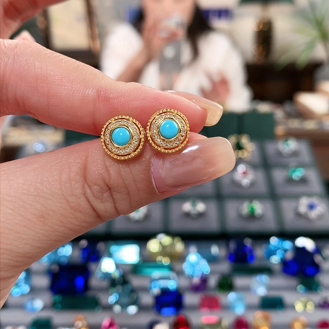 【闪购商品】银S925镶嵌绿松石耳钉绿松石耳钉