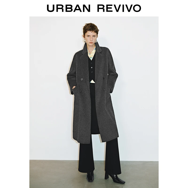 UR2025春季新品女装欧若风高智感气质双排扣大衣外套UWG150035