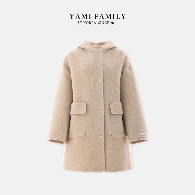 【胡桃夹子】YM 85009 连帽外套显瘦大衣时尚百搭双面羊毛