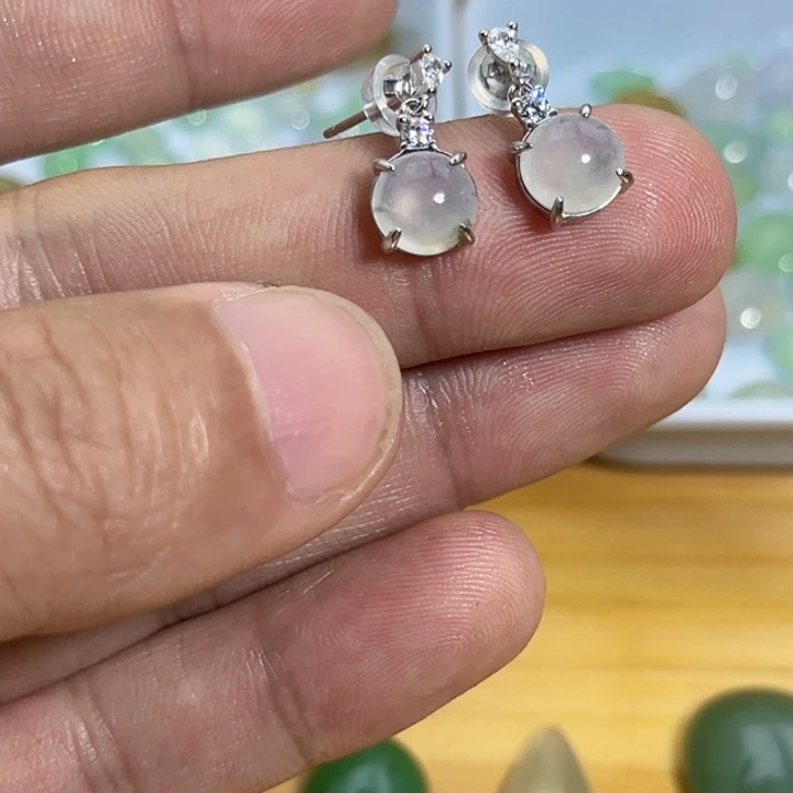 翡翠银S925镶嵌耳钉