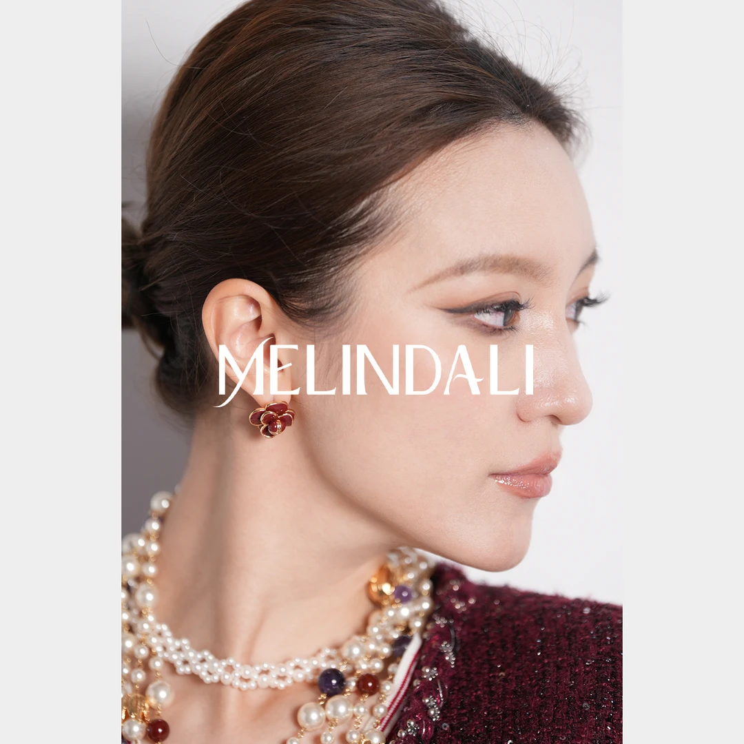 Melinda Li 铜合金珐琅耳饰 【彩釉山茶】轻奢珐琅山茶花耳环耳钉