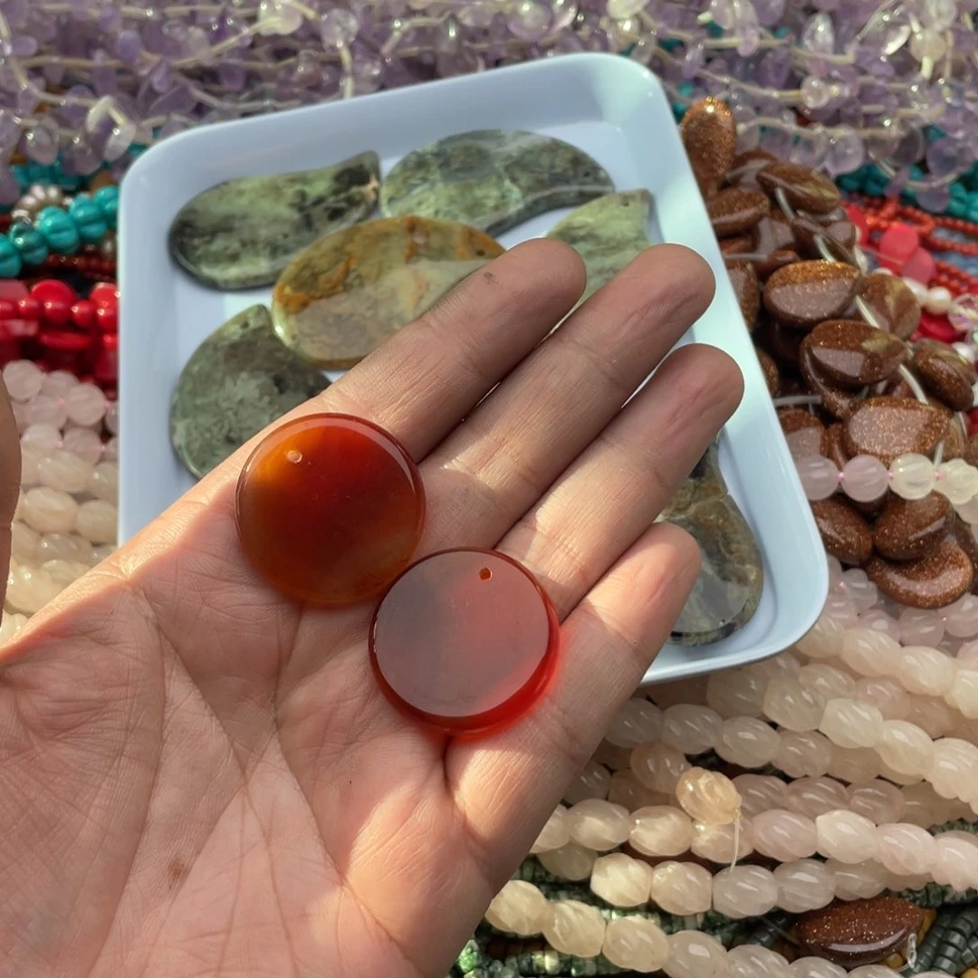 玛瑙/玉髓珠宝半成品未镶嵌两个装30mm红玛瑙吊坠