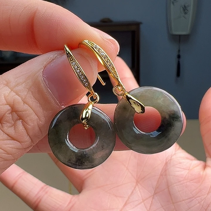 翡翠耳饰银S925镶嵌耳饰