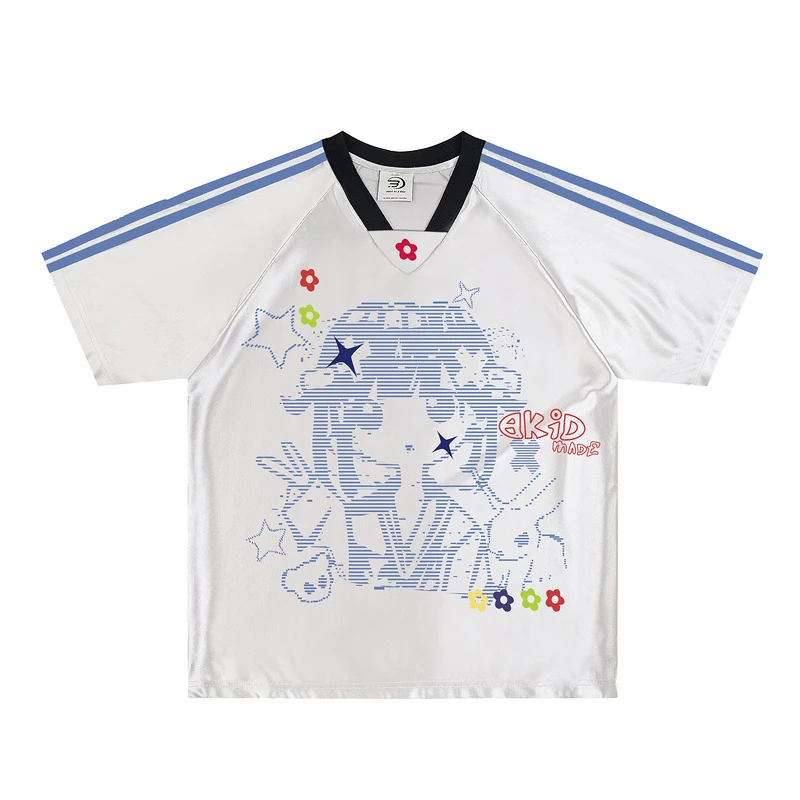 美式街头潮流个性宽松青少年卡通动漫甜酷少女风V领速干短袖t恤夏