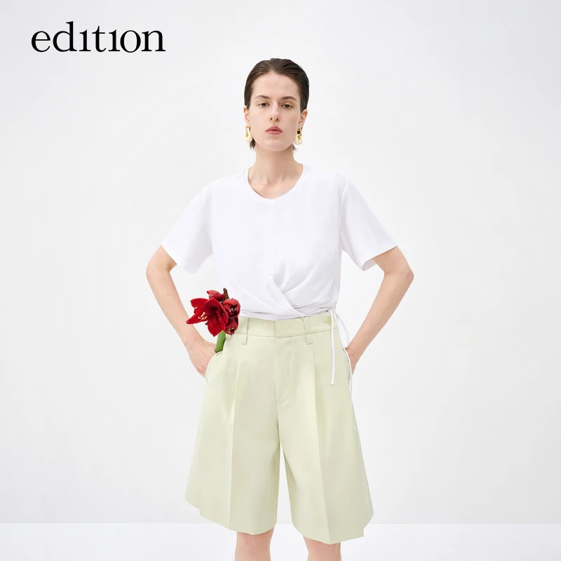 edition夏新款截短绑绳纯棉T恤女露脐短袖甜辣风#EBC2TEET14