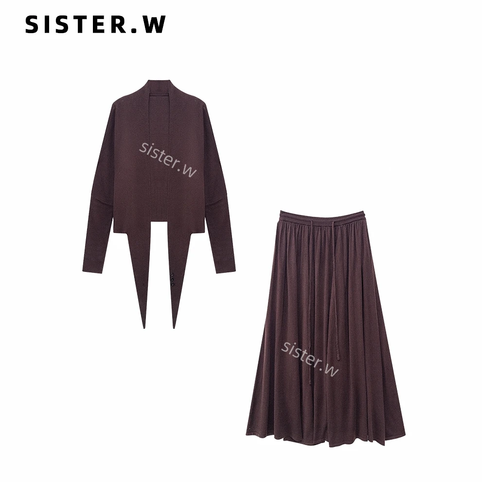 时尚气质绑带开衫外套+半身裙两件套 70116