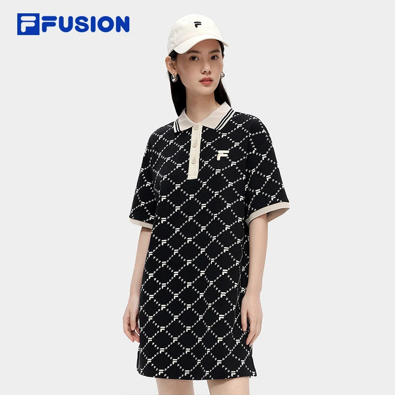 FILA FUSION斐乐<老花满印>小香风气质时尚POLO连身裙T11W323316