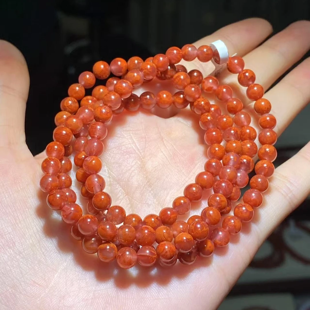 南红原矿 火焰纹多圈5mm+项链 瓦西南红原矿