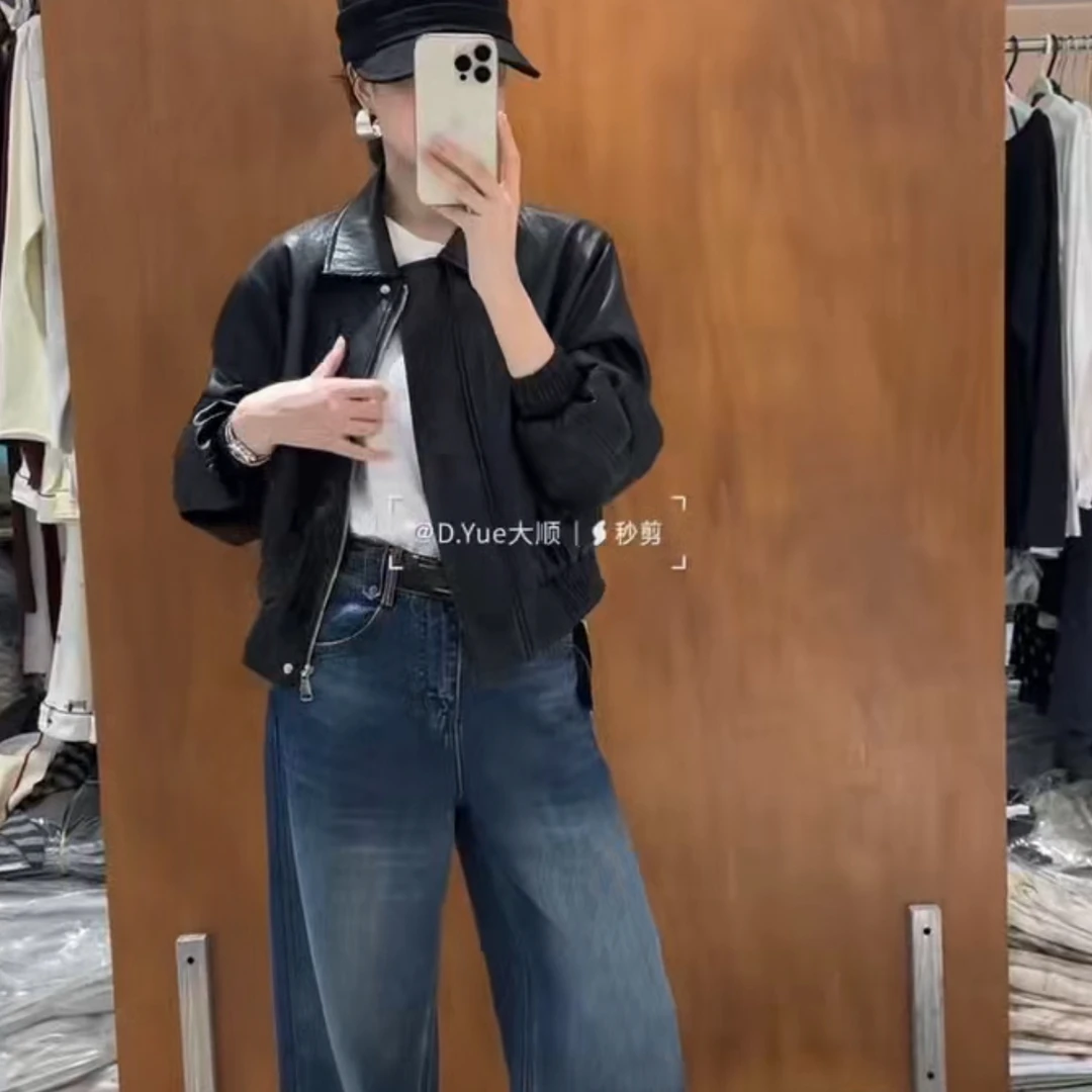 短款轻职风常规朋克风宽松型皮衣韩版网红皮夹克上衣