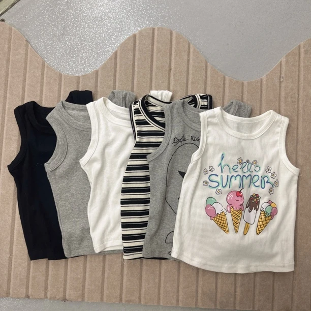 2025夏新女童百搭时尚背心洋气圆领韩版外穿薄款卡通