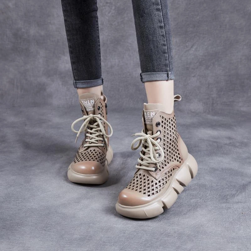 39123-1镂空洞洞鞋2025夏季新款复古真皮透气厚底舒适百搭休闲鞋