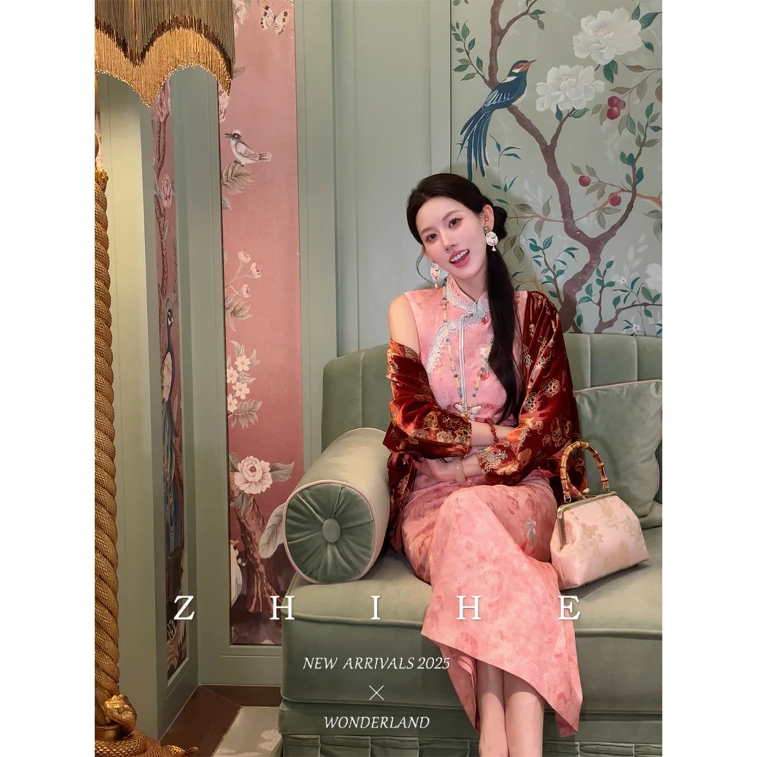 无艳一禾【静婉家书】-国风丝绒绣花开衫+重工提花刺绣旗袍连衣裙