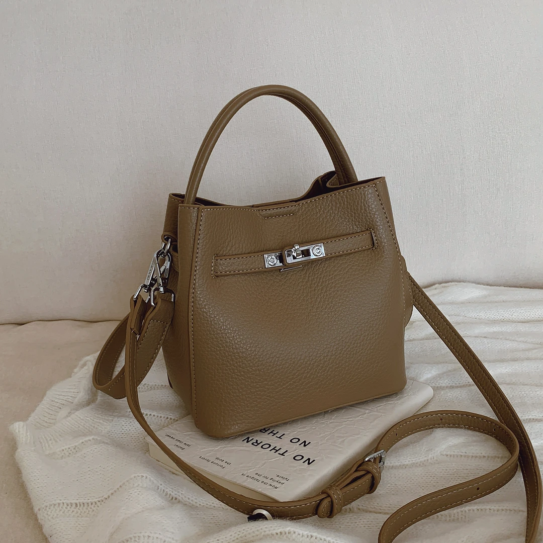 水桶包通勤风荔枝纹韩式斜挎包斜跨小包包简约小众