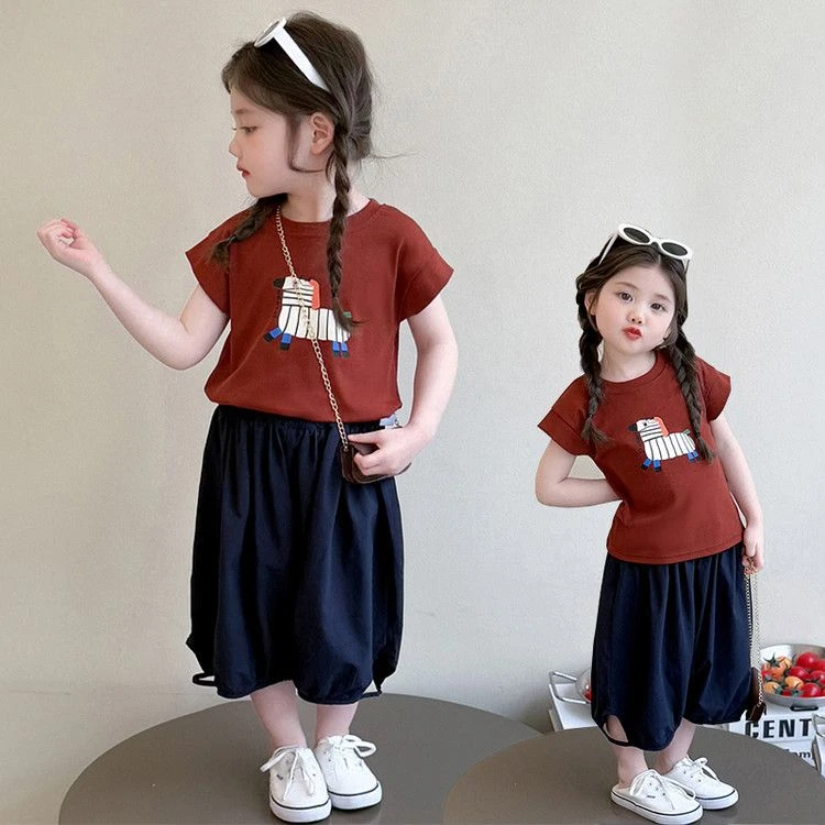 女童洋气休闲夏季薄款防蚊裤套装宝宝2025新款短袖两件套小女孩潮