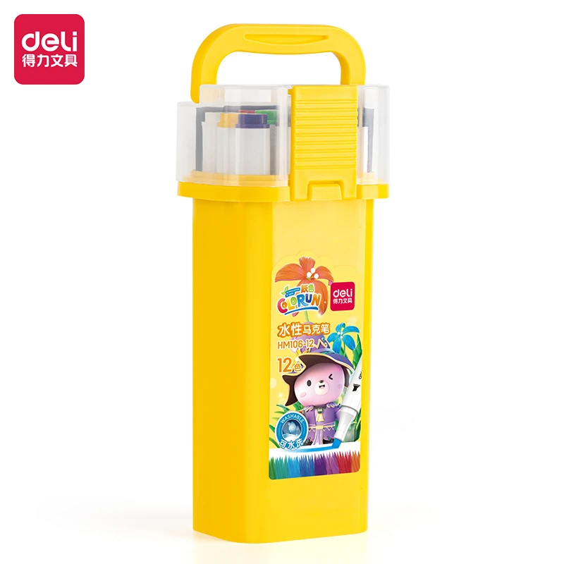 得力三角水性HM106水洗推荐马克笔彩色软头双头小学生文具得力笔