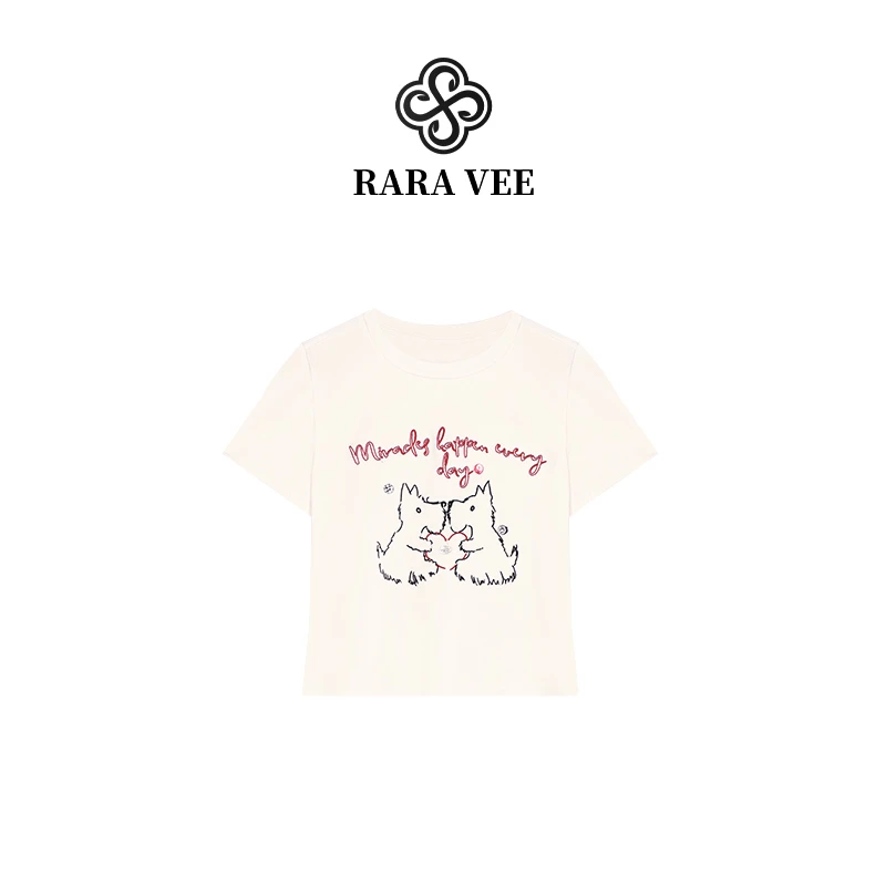 RARA VEE 小狗可爱刺绣纯色T显瘦遮肉百搭小众减龄181775