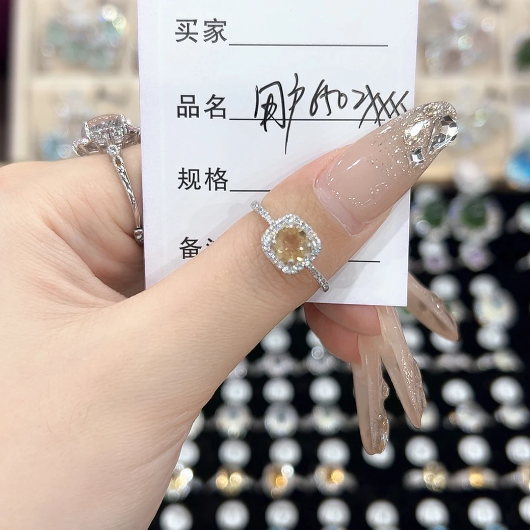 用***3黄晶戒指银S925镶嵌