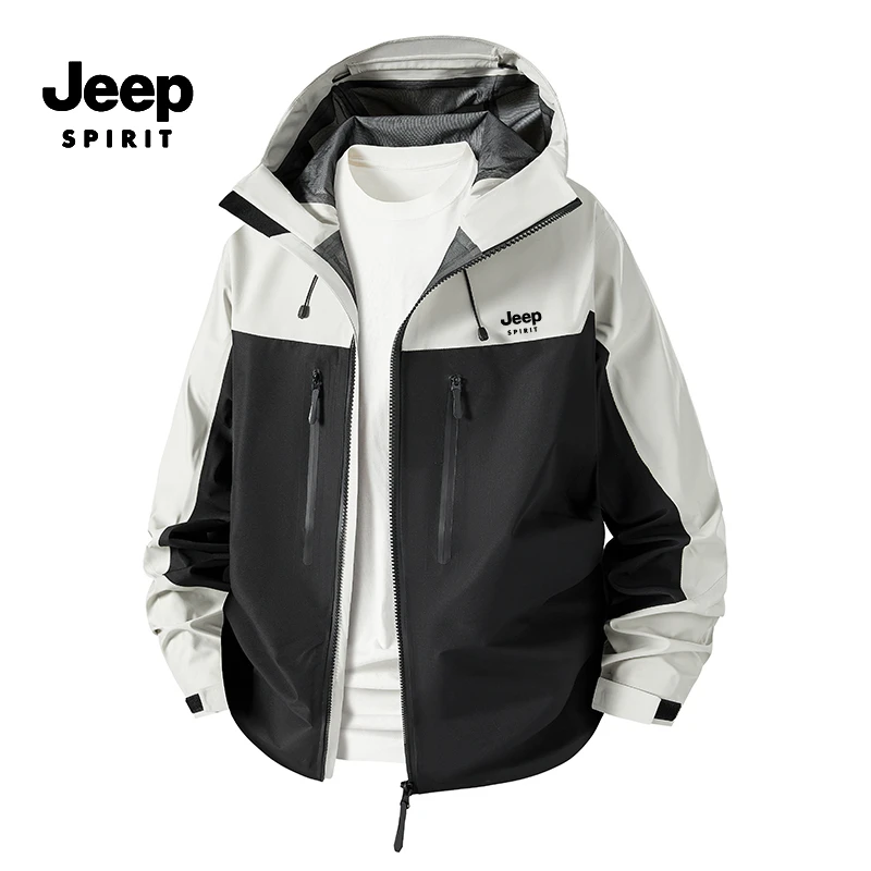 JEEPSPIRIT新款户外登山压胶夹克男女同款冲锋衣情侣外套