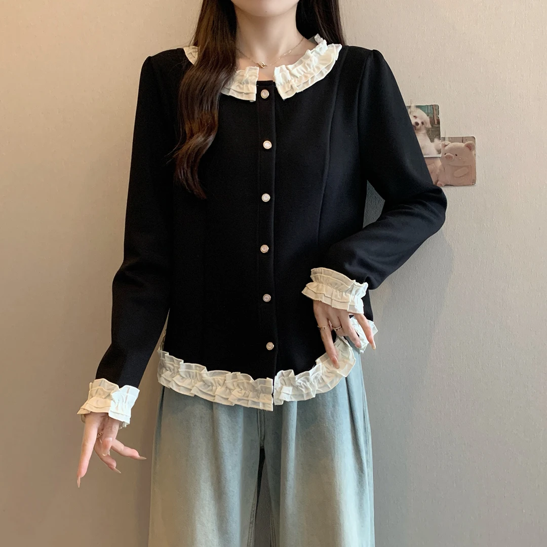 法式小香风气质衬衫女士春季蕾丝拼接独特娃娃领减龄洋气长袖上衣