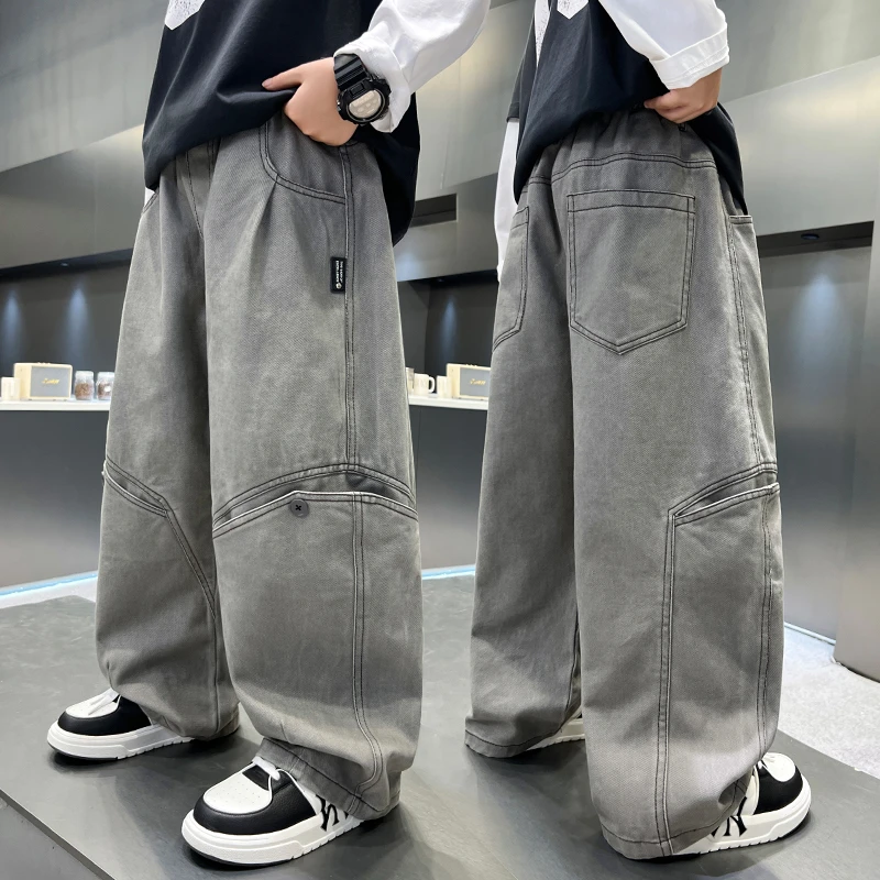 男童休闲裤秋季新款直筒长裤2025新款中大童宽松韩版牛仔裤痞帅潮